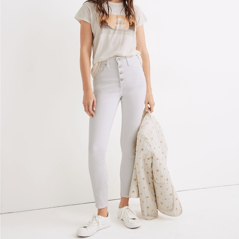 NWT! Madewell 10" High-Rise Skinny Crop Jeans Pure White Button-Front Edition 31